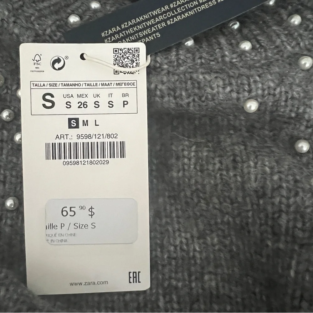 Zara Crop Pearl Sweater Small - Picture 6 of 7